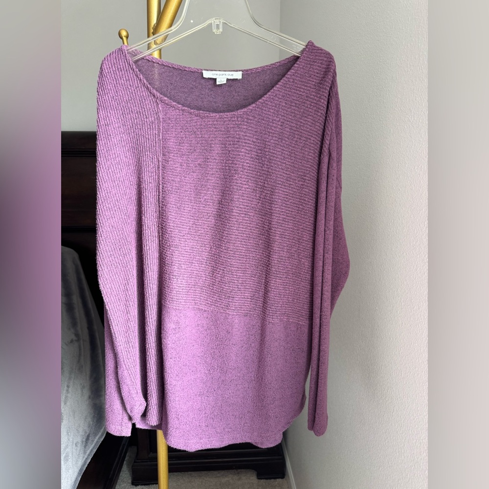 One Park Ave Purple Brushed Knit Long Sleeve Top - Large